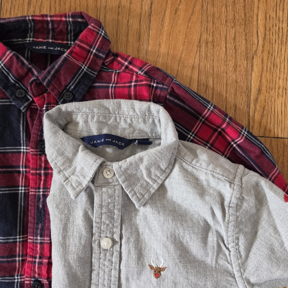 Janie and Jack Boys Holiday/ Winter 2 Button Down Shirts Size 5